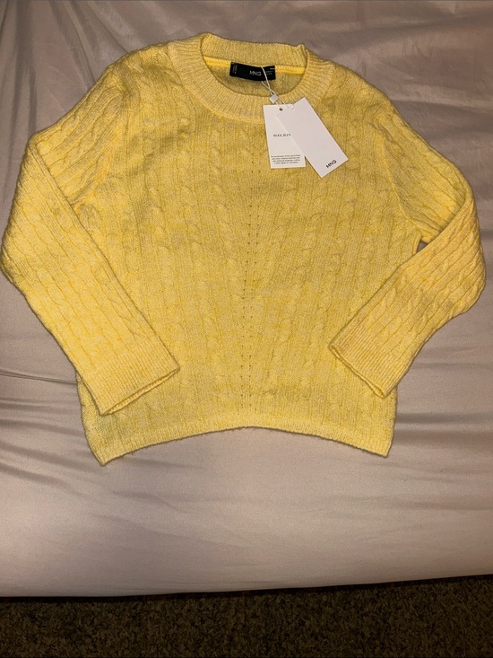 Mango Sweaters - Mango BNW butter yellow Wool Blend Cable-Knit Crewneck Sweater Women’s Small